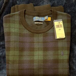 Polo by Ralph Lauren Men's Blue and Green Plaid Sweater.